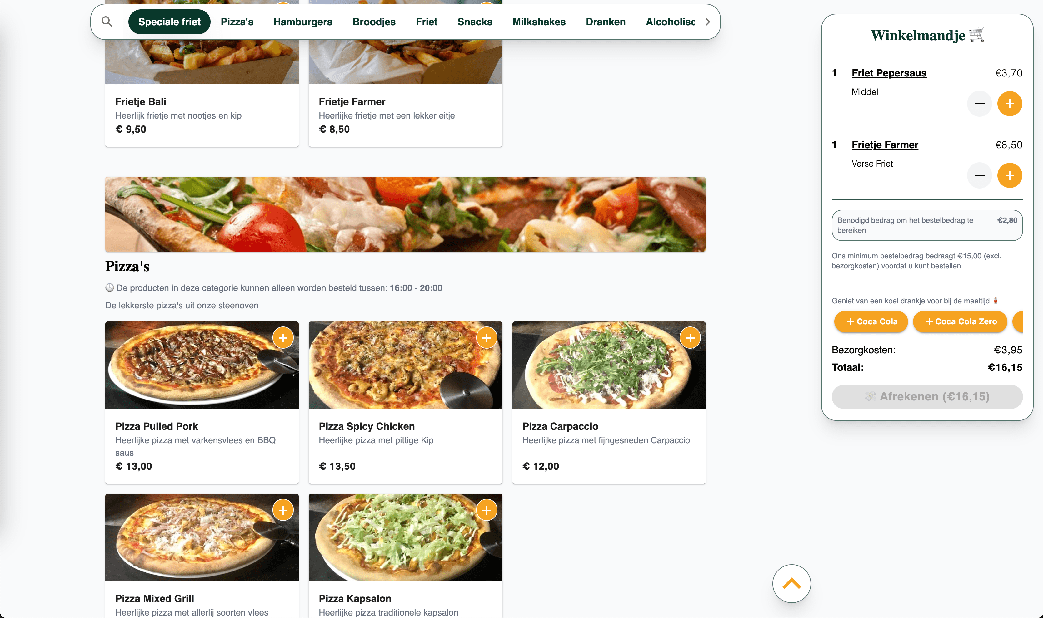 Screenshot of my demo project for a take away platform