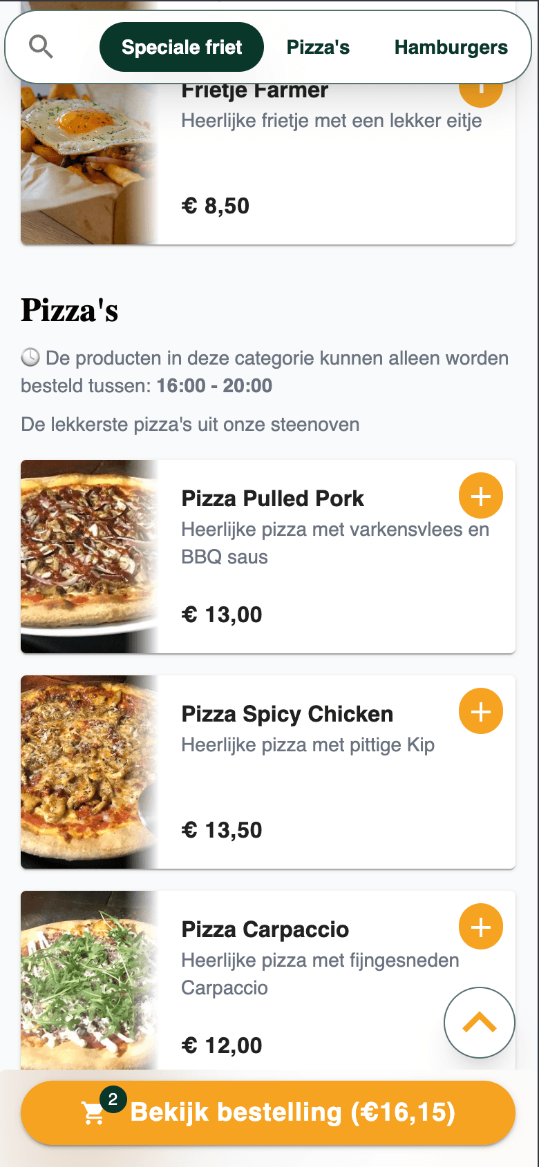 Screenshot of my demo project for a take away platform